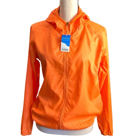Lightweight Neon Orange Sun Skin Full Zip Hooded Jacket, Size Small NWT Hiking - Picture 1 of 8